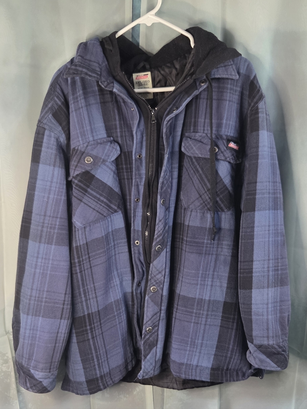 Dickies Blue Plaid Layered Hooded Work Jacket